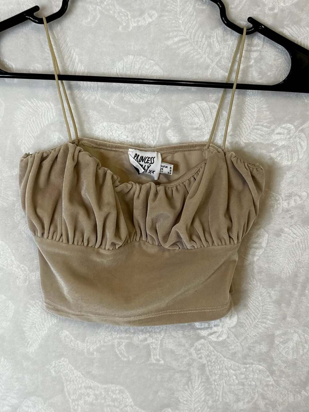 Princess Polly Beige Velvet Ruched Crop Top Size US 2